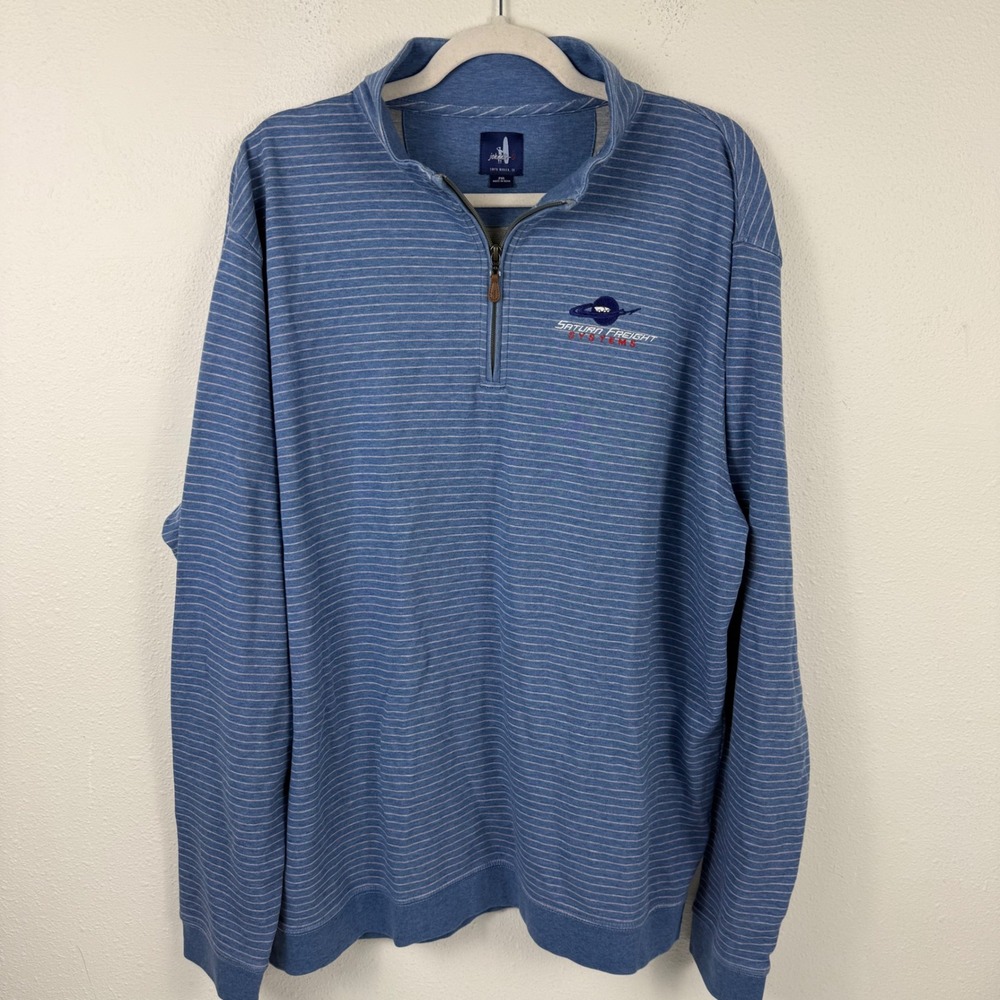 Johnnie-O Mens 2XL Blue Striped Quarter Zip Pullover Saturn Freight Systems Logo